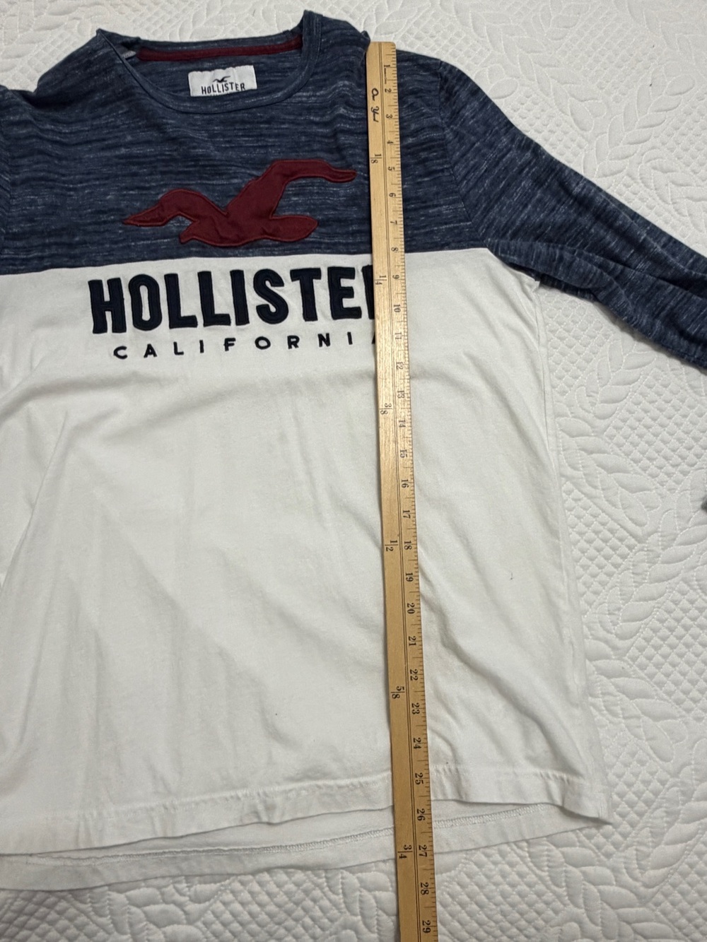 Hollister Men's Long Sleeve Tee - Navy, White & Red Logo Y2K 2000s Retro Preppy - Picture 5 of 13